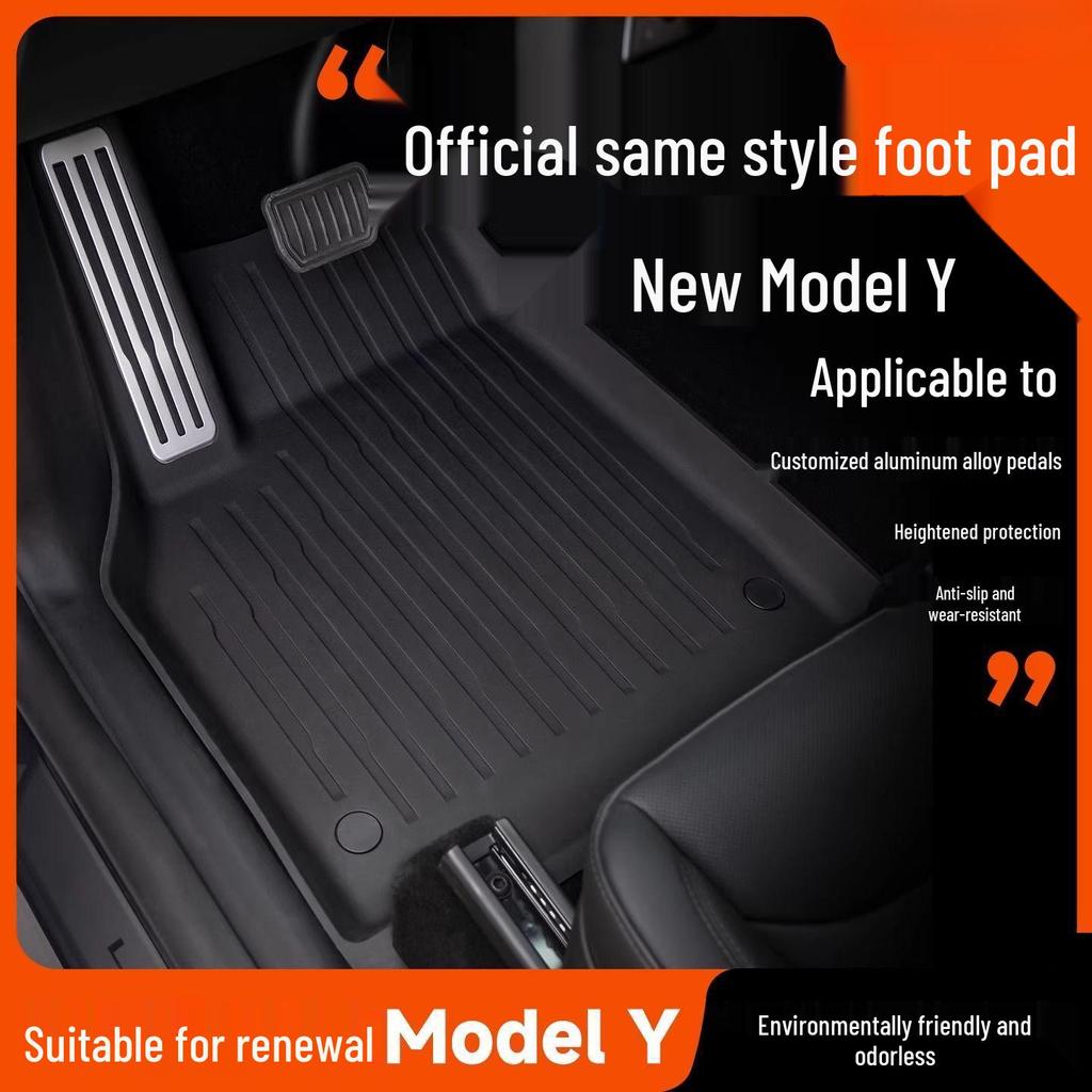 TPE Floor Mats for Tesla Model Y - Front & Rear Cabin with Scuff Plates