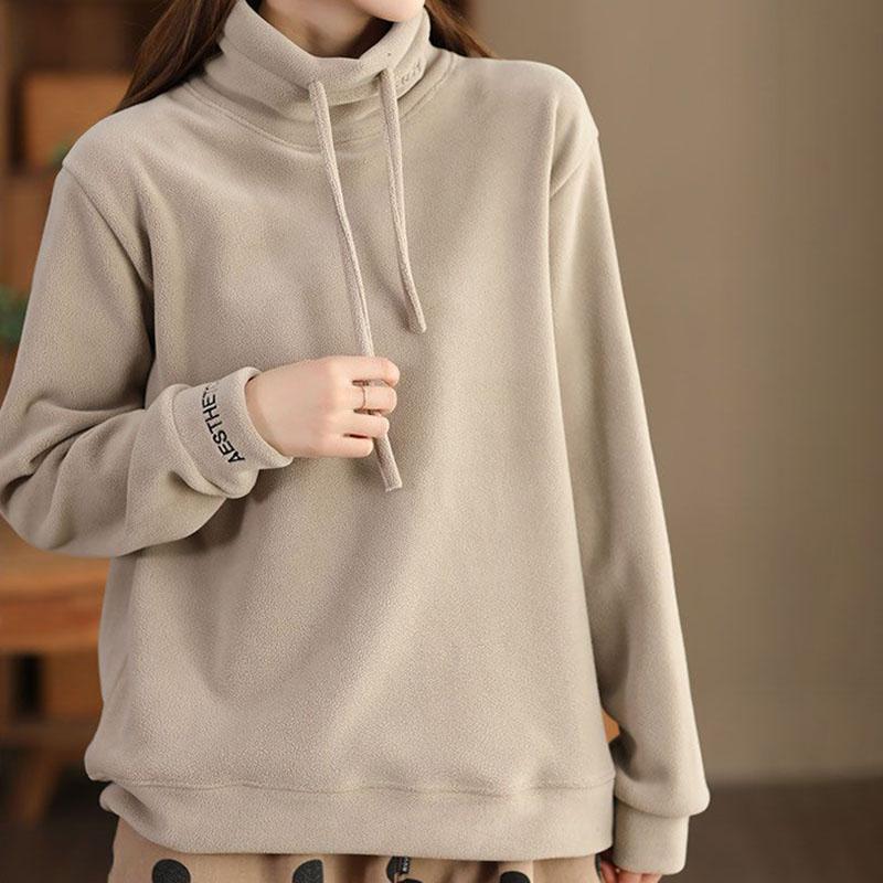 Women's Moral Velvet Sweatshirt Autumn Winter Loose Casual Flocked Pullover Sweatshirt Comfortable Warm Stand Collar Sweatshirt