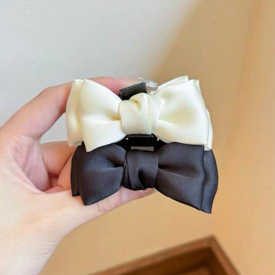 Women Hairpin Smooth Satin Bowknot Decor Anti-slip Teeth Hair Clip Side Bang Small Hair