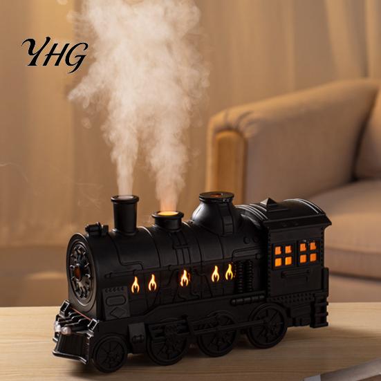 Large Capacity Desktop Humidifier Vintage Steam Train Aroma Diffuser, 300ml Ultrasonic Cool Mist with Dual Quiet Humidifiers for Baby Room LED Lights,