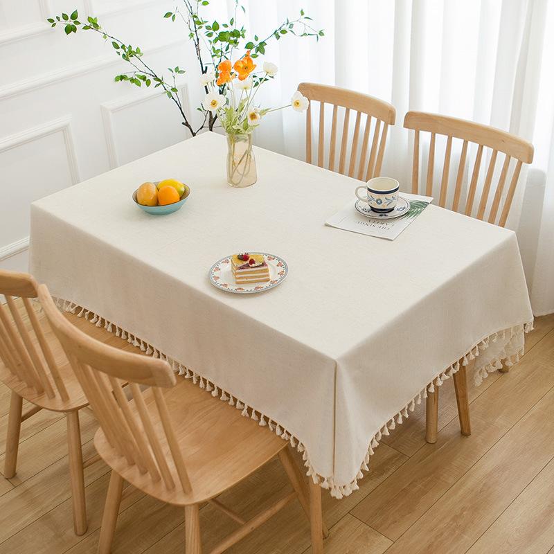 Solid Color White Household Table Cloth Primary Color Cotton And Linen Tablecloth Coffee Table Original White Linen Tablecloth