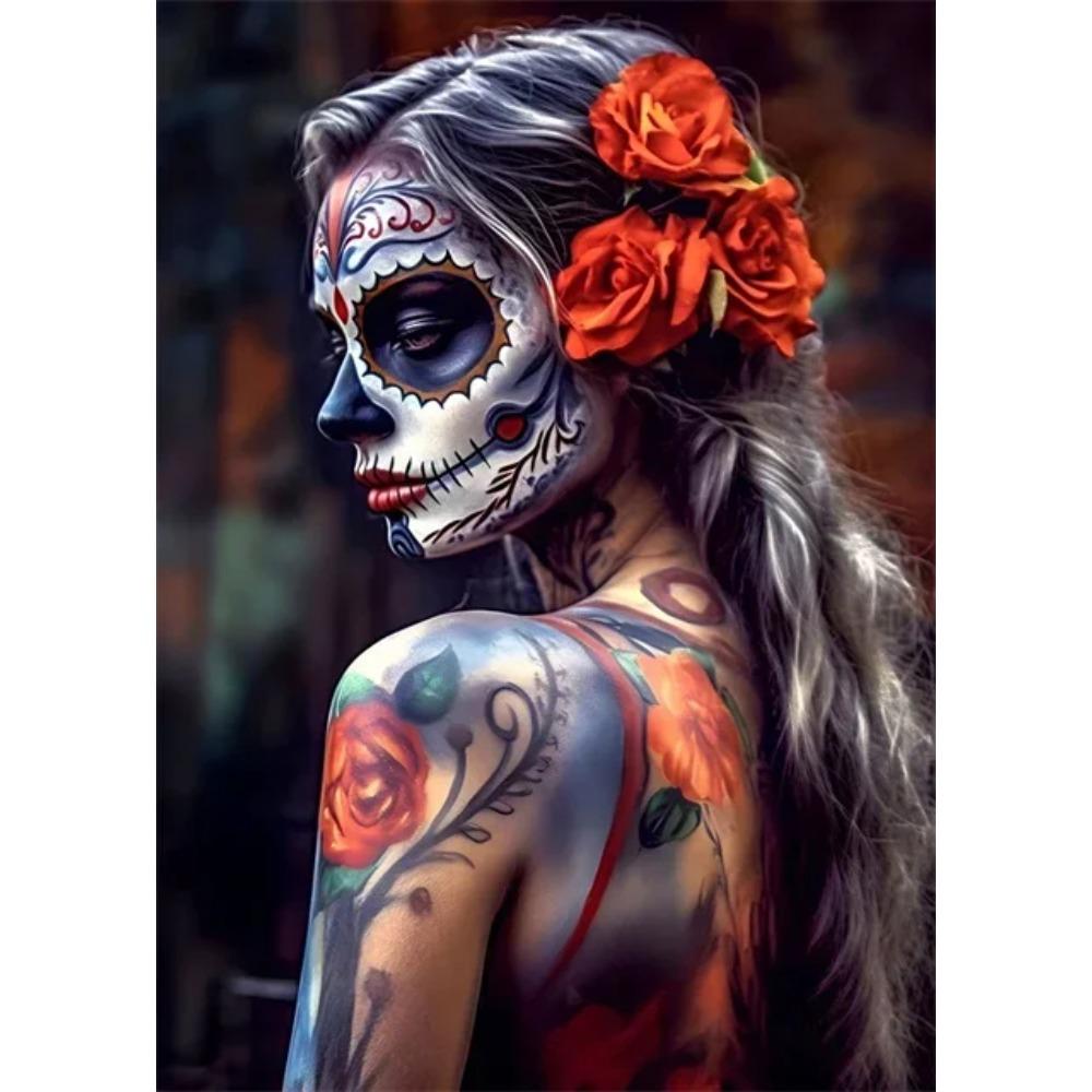 Festive and Mysterious Mexican Girl Day of Dead Gothic Sugar Skulls Canvas Painting Posters Prints Wall Art Picture Home Decor