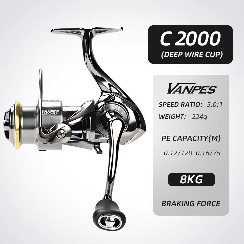 Vanpes Series Rust Free and Smooth Bearing 5.0:1 Fishing Reel Drag System 8Kg Max Power Spinning Wheel Fishing Coil
