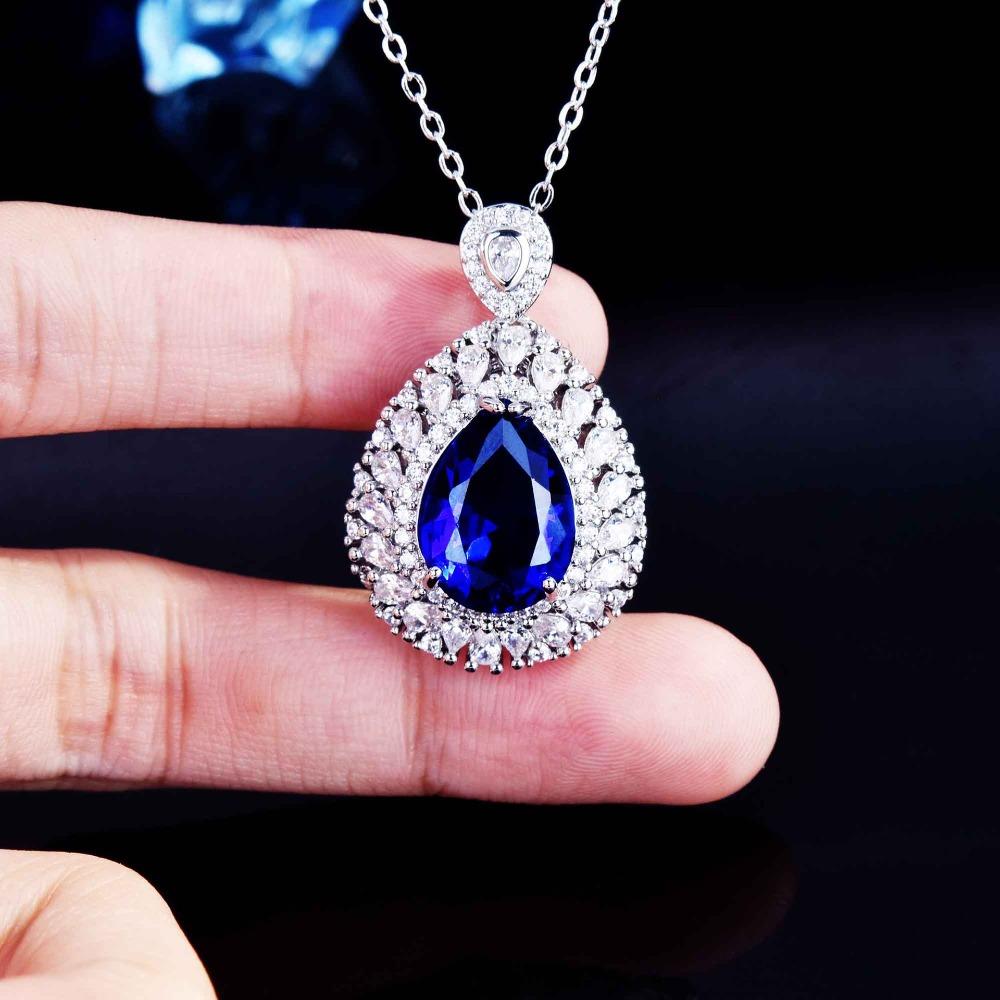 European Elegant Jewelry Set Imitation Sri Lanka Cornflower Blue Sapphire Pendant Open Ring Earrings for Women