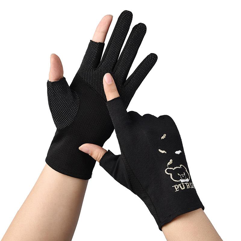 Sun Protection Gloves for Women  Spring and Summer  Thin  Two Finger Exposed Sweat Absorbing  Breathable  Anti Slip Cute Little Bear Gloves