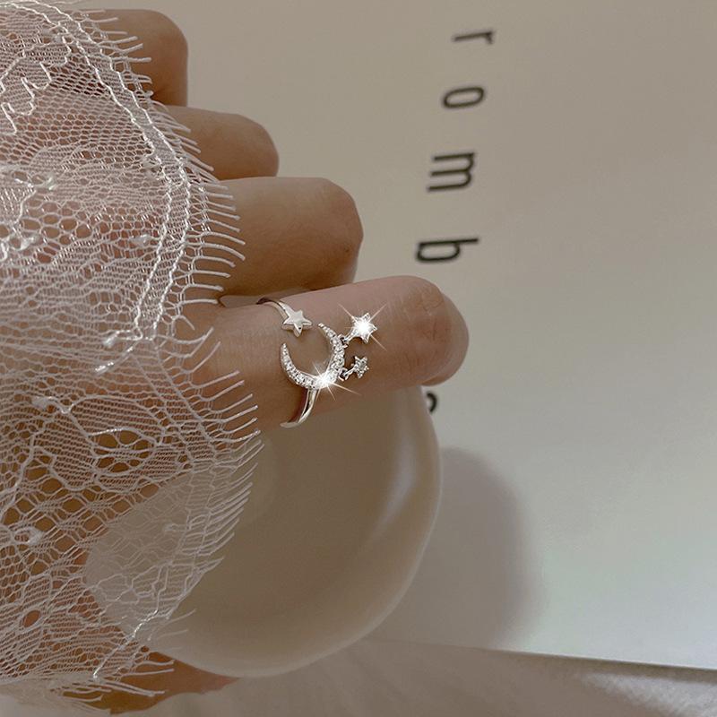 

100% Solid 925 Sterling Moon Star Silver Charming Irregular Geometric Open Rings For Women Simple trendy Party Gifts Accessories resizable