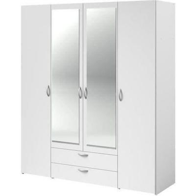 VARIA Wardrobe - White Decor - 4 Hinged Doors + 2 Mirrors + 2 Drawers - L 160 X H 185 X D 51 Cm - PARISOT