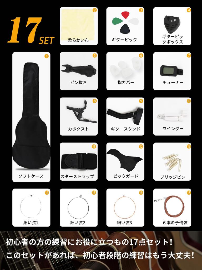 17-Piece Acoustic Guitar Set for Beginners, Practice Guitar, and Soft Case Included (LGJT-RL2405-A)