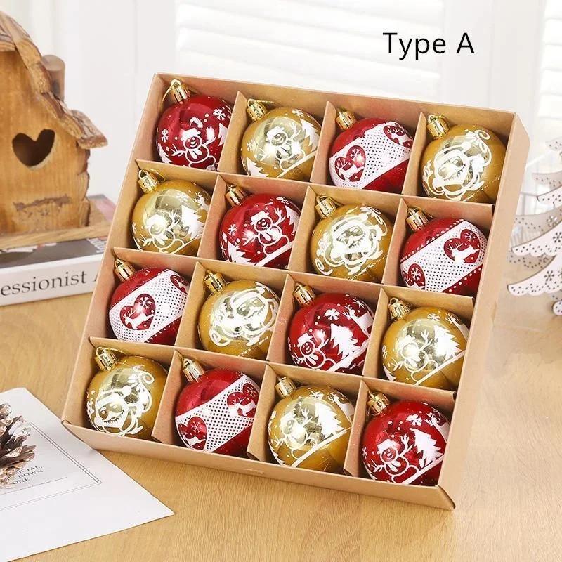 16PCS Red And Gold Christmas Ball Ornaments Set Festive Patterned Xmas Tree Decorations For Holiday Season