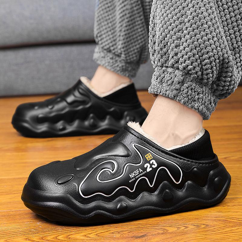 Slippers for Men Indoor Add Velvet Platform Shoe Wear-resistant Waterproof Shoes for Men Heel Covering Non-Slip Unisex Cloud New