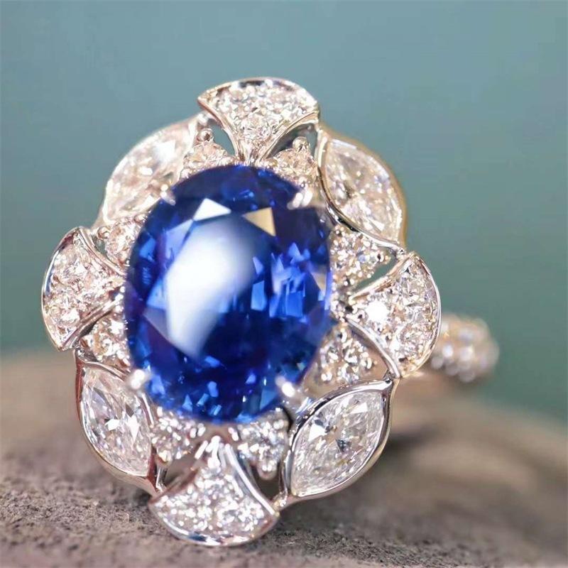 2026 Luxury Prong Setting-Rings for Women with Deep Blue Zircon Stone Anniversary Gift   Wife Micro Paved Middle