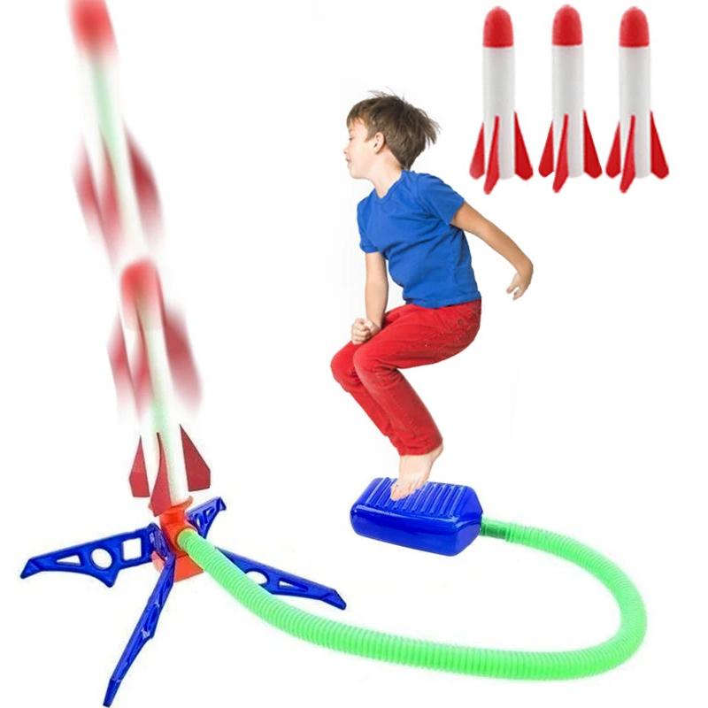 Barn Luftrakett Fotpumpe Utkaster Utendørs Lufttrykk Stomp Svevende Rakettleker Barn Leke Sett Hoppe Sportsspill Leke For Barn