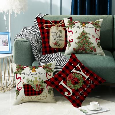 Christmas Pillow Cover Xmas Tree Wreath Print Pillowcase Washable Festive Decor Throw Pillow Case for Living Room Sofa Bedroom