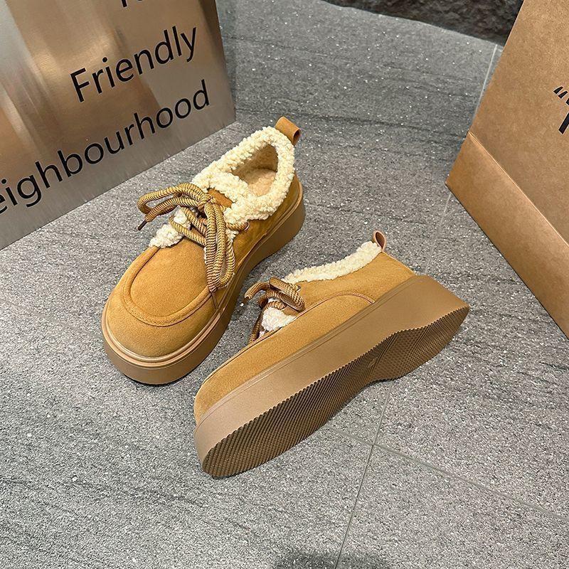 Warm snow boots round head lace-up Birkenstocks women's winter platform all-inclusive velvet loafers cotton shoes