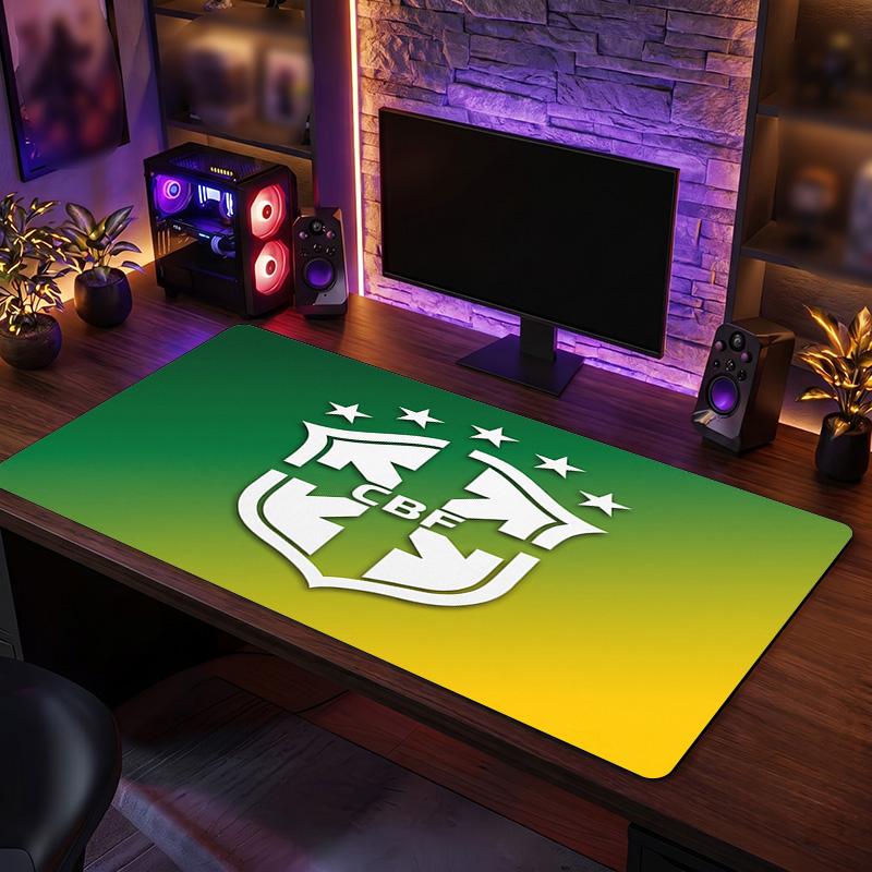 Brazil Football Crest Mouse Pad, Extended Non Slip Rubber Desk Mat for Gaming Office Laptop Fan Gift