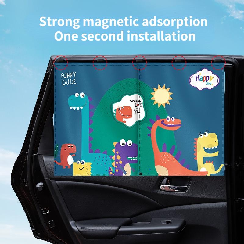 1PC Double-layer Magnetic Car Side Window Sunshade Sunscreen Heat Insulation  Curtains Cartoon Pattern Blinds Cover Sun Shade