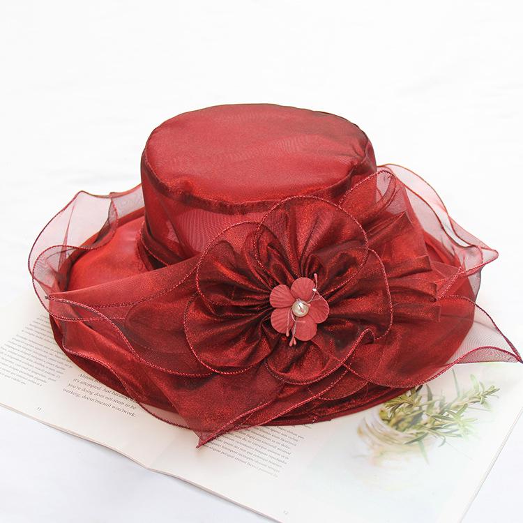 Summer Sun Protection Bucket Hat Organza Flower Sun Hat Foldable Big Brim Beach Hat Mesh Hat