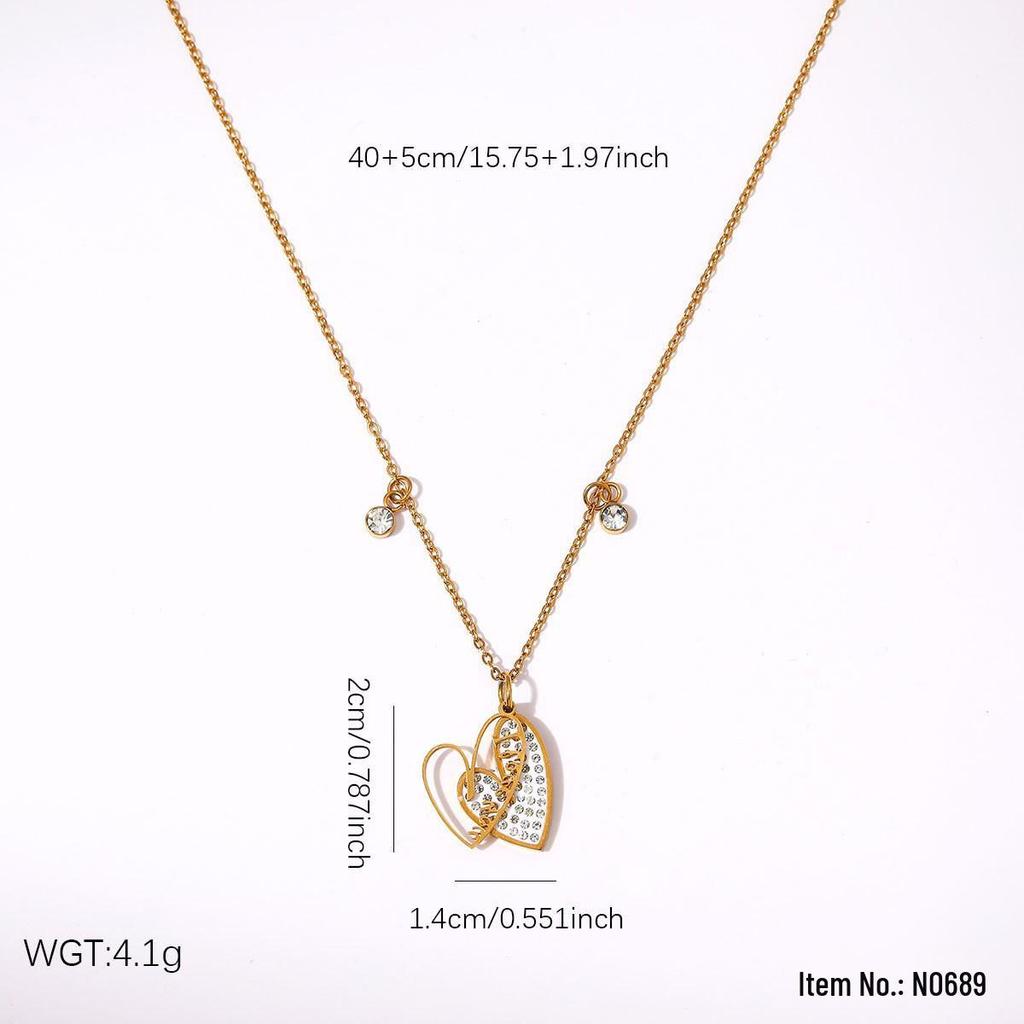 High-End Heart & Geometric Titanium Steel Clavicle Necklace for European & American Markets