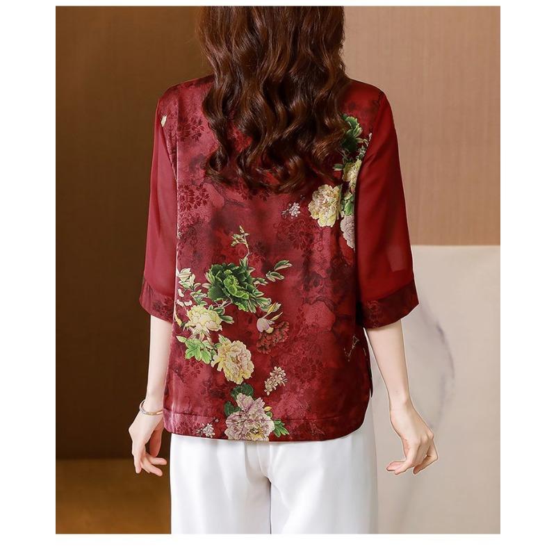 Mom's Summer Stylish Mid-sleeve T-shirt Middle-aged Elderly Women's Printed Fashion Casual Top