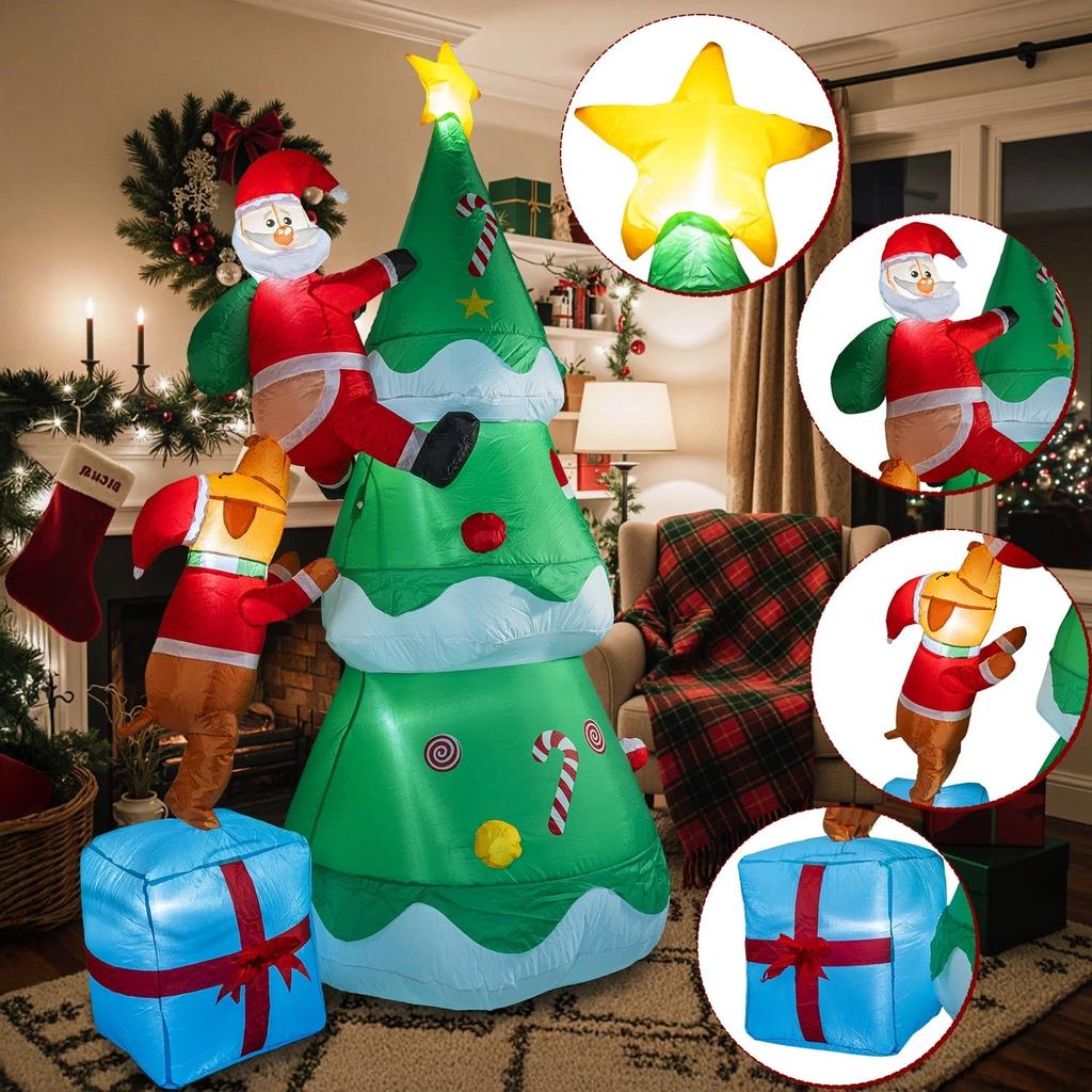 7FT Inflatable Christmas Tree Santa Claus Blow Up Model Decoration With Built-In LED For Xmas Party Holiday Indoor Outdoor Yard