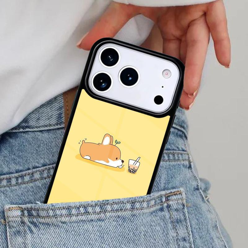 Corgi and Bubble Tea Phone Case for iPhone 16e 15 14 13 12 17 Pro Max Plus Air 17pro Cover Coque