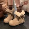 Damen Schneestiefel Pelz Flach Wildleder Trend Baumwollschuhe für Damen Trend Knöchelhohe Stiefel Winter Warm Gemütlich Schnürung Neue Damen Stiefel