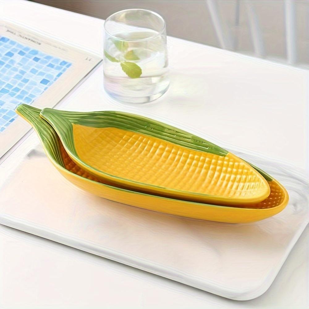 2pcs Creative Corn-Shaped Ceramic Serving Trays , Ideal for Bread, Desserts, Snacks , Sushi , 24.89cm/29.46cm , Food-Safe
