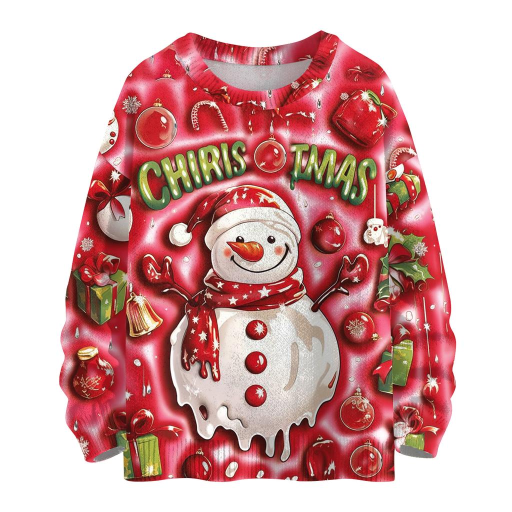 Women's Casual Long Sleeve Woolen Christmas Sweatshirt Fall Vacation Long Sleeve Pullover