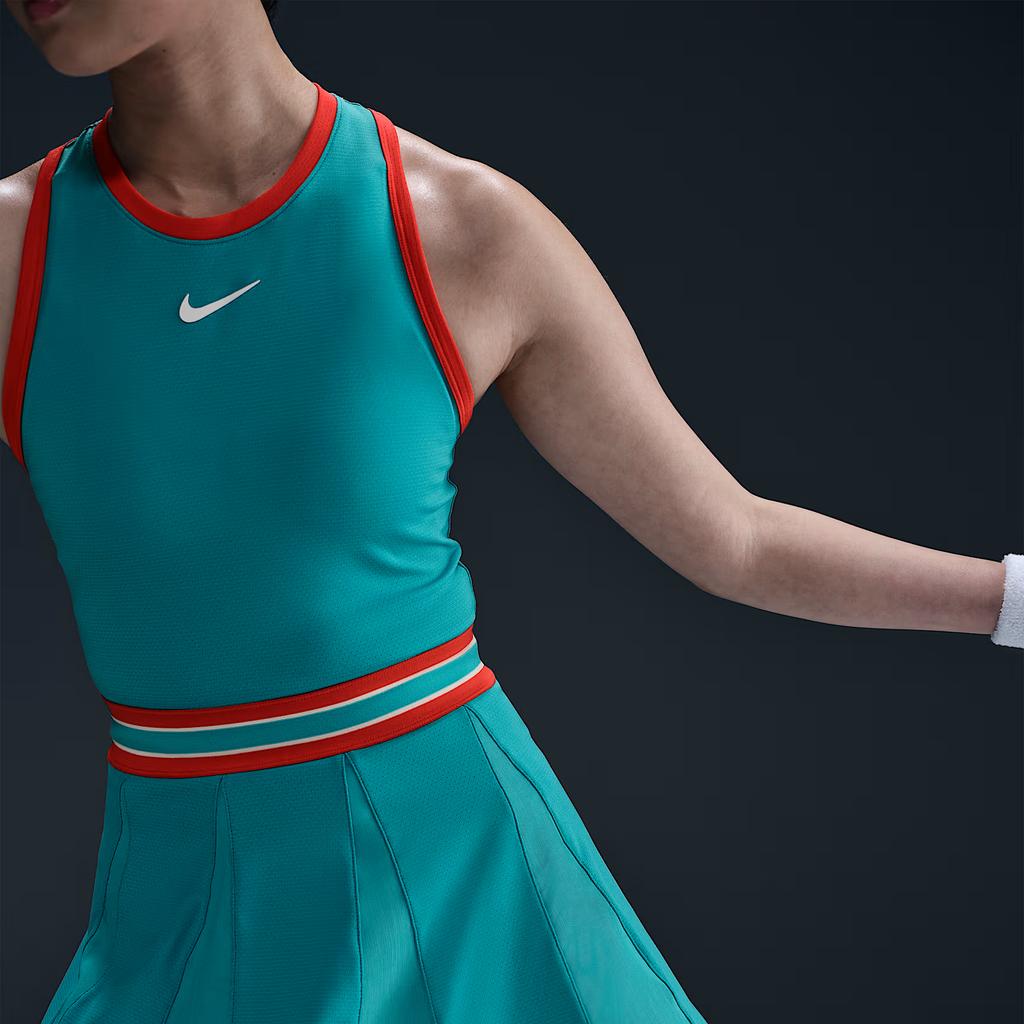 Nike Logo Fitted Round Neck Short Sleeveless Dress Women Dresses Blue-Green FZ6742-345