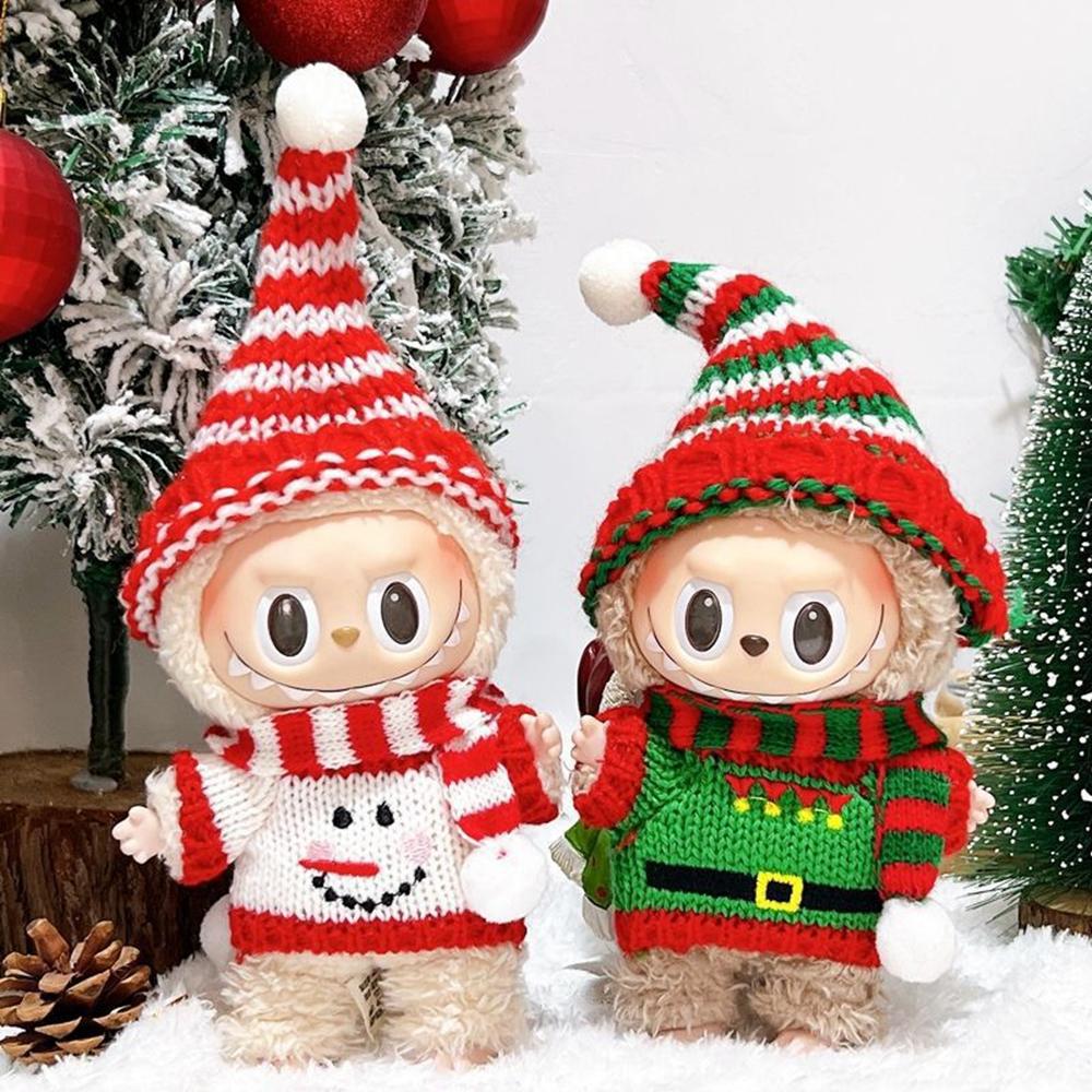 Christmas Doll Outfit Set for 17cm Gen 1/2 Figures Knitted Sweater Clothes with Hat/Sweater/Scarf (No Doll)
