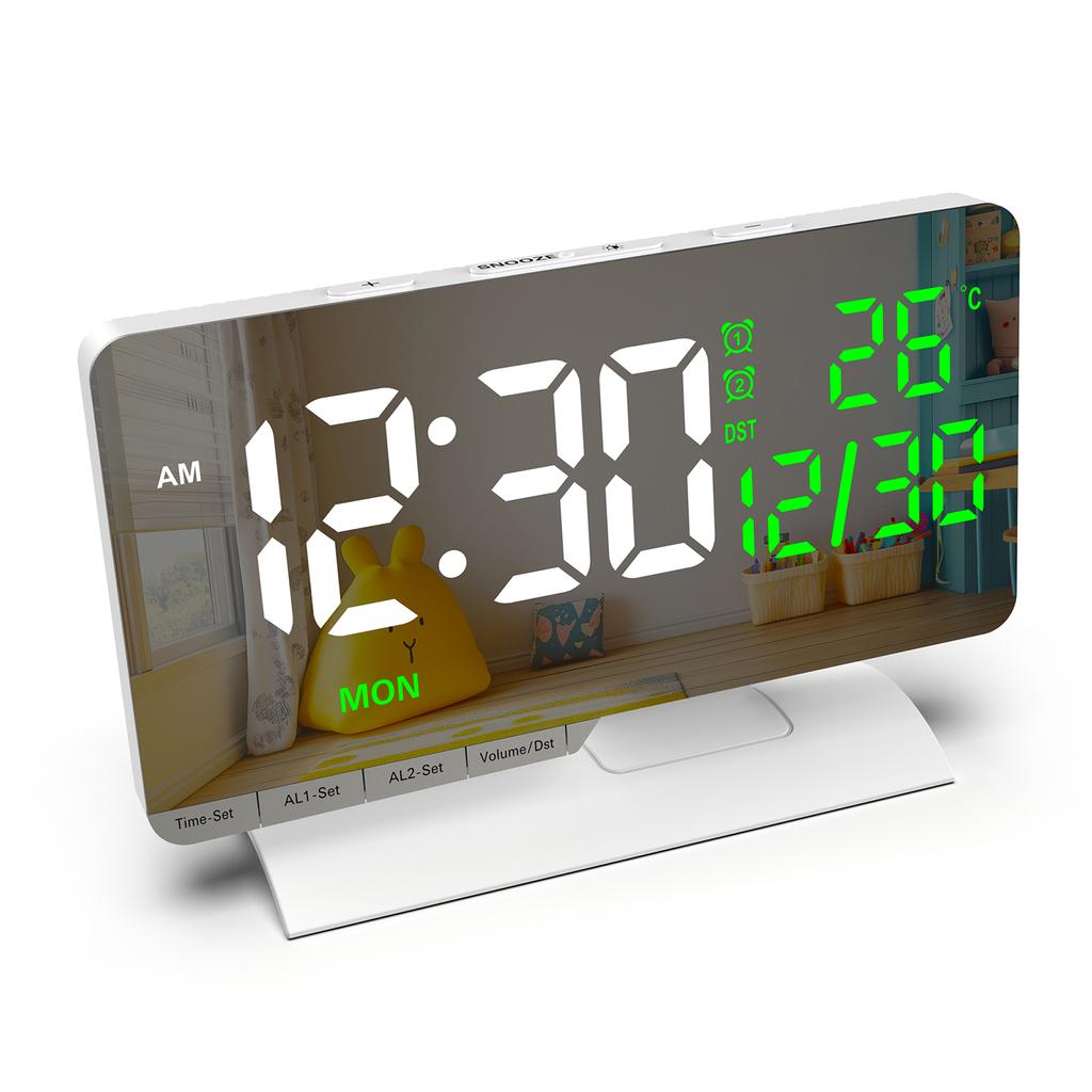 6.6 Large Display Digital Desk Clock, Dual Alarm Clock with Indoor TemperatureCelsiusDate, USBCelsiusType-C Charging Ports, 6- Dimmer, 5 Volume