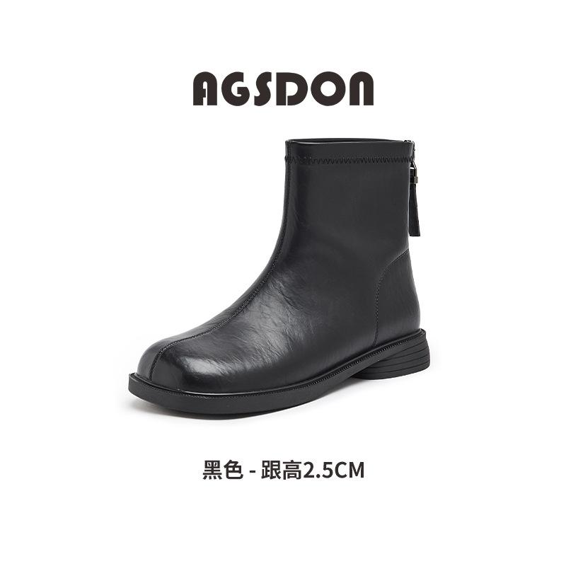 Augustine Black Short Boots Women's 2025 New Autumn Retro Thin Boots British Style Martin Boots Spring and Autumn Single Boots