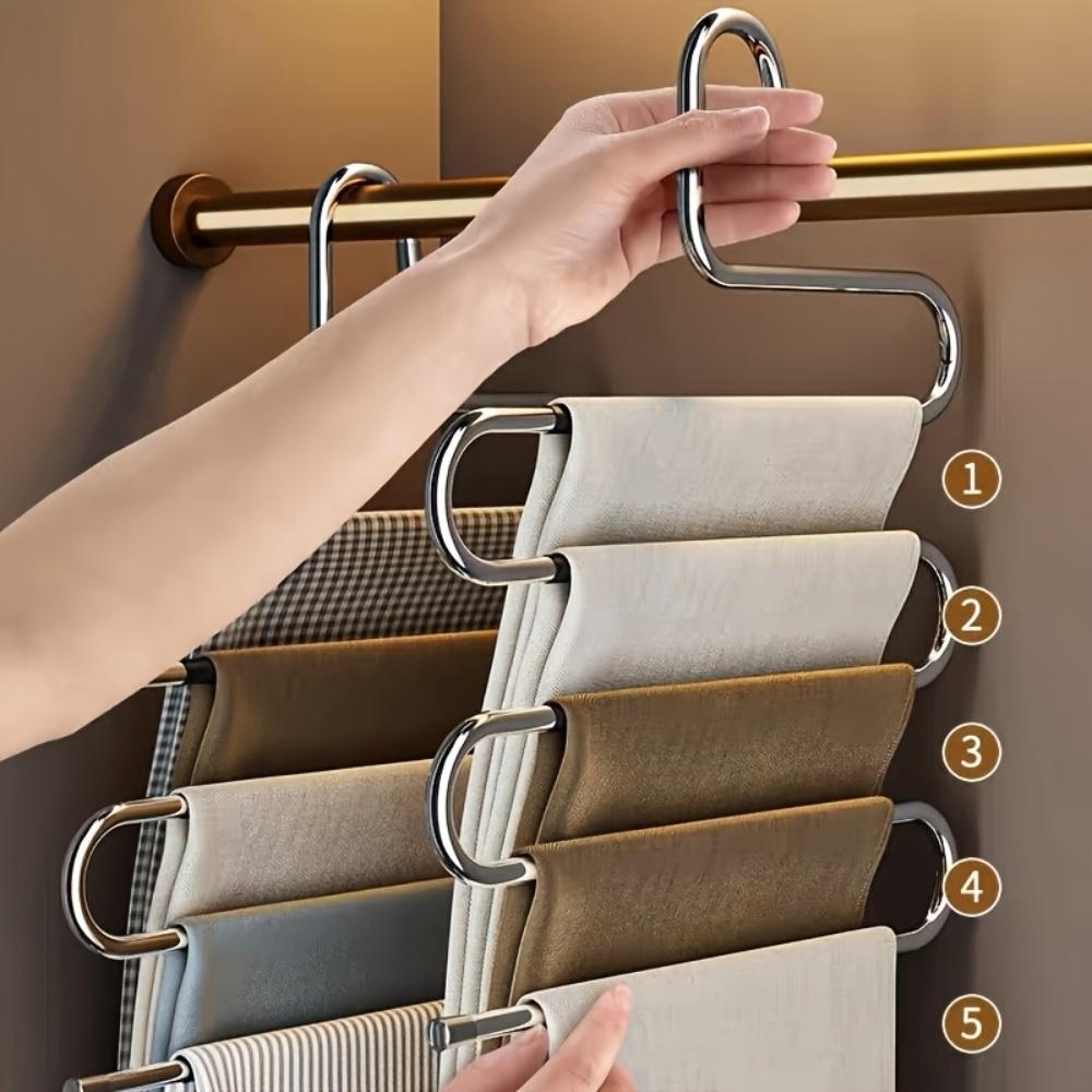Durable Metal Space-Saving Multi-Layer Pants Hanger Ideal for Suits, Jackets & Tops, - Perfect Closet Organizer, Drying Rack