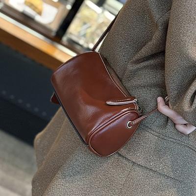 Dames Echte Lederen High-end Retro Schoudertas Mode All-match Koeienhuid Messenger Bag