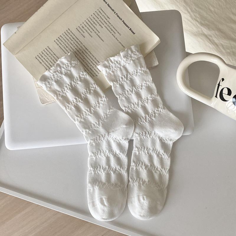 White Relief Socks Women'S Medium Tube Socks Spring And Summer Thin Stacking Socks Girl Lolita Japanese Stockings Women