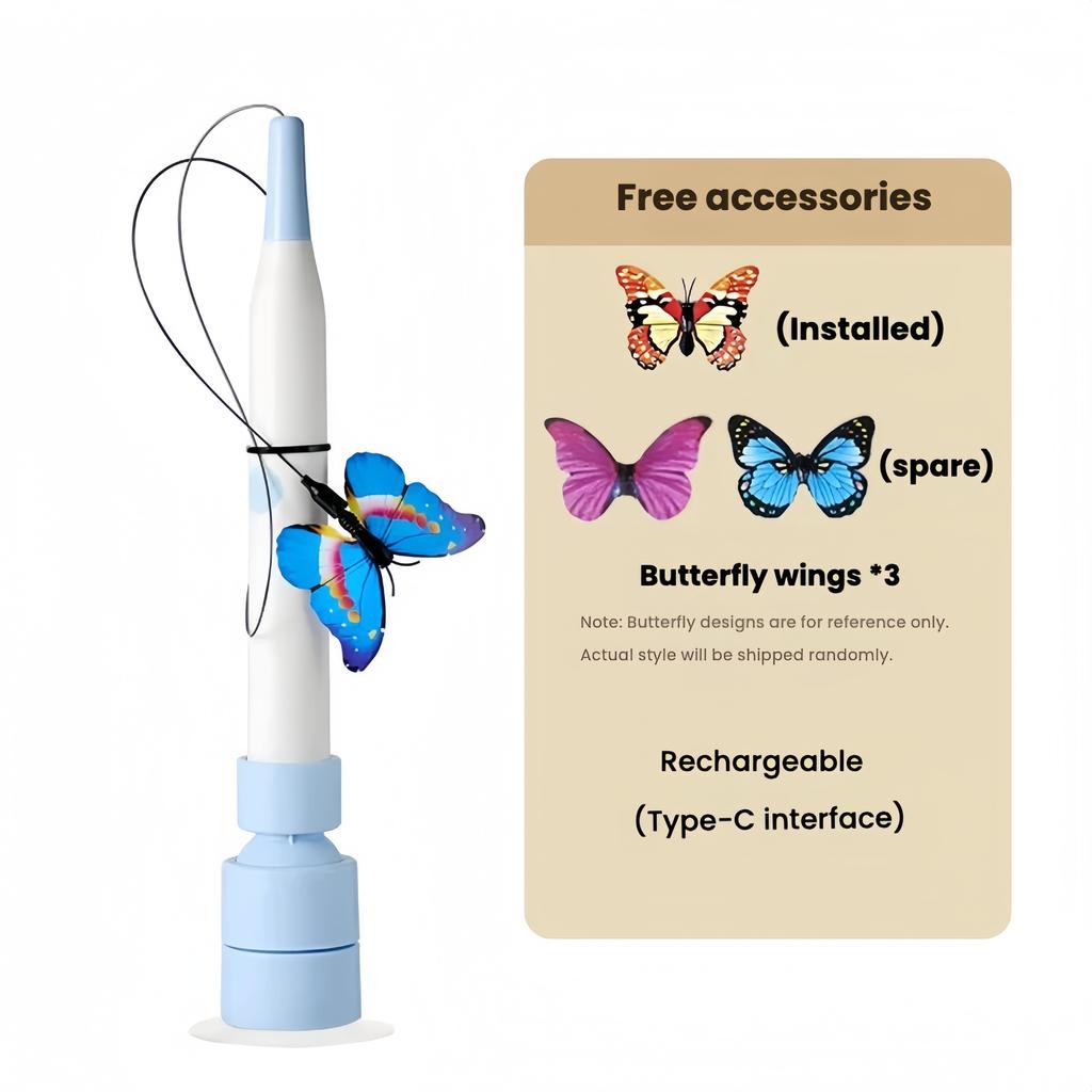 80cm Long Flexible Electric Butterfly Cat Wand, Auto Rotating Cat Teaser Toy, Boredom Relief Interactive Cat Play Toy