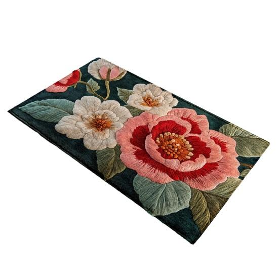 Fußmatte 3D Blumenmuster Starke Wasseraufnahme Schnell trocknend Anti-Rutsch Fußmatte Schlafzimmer Badezimmer Balkon Teppich