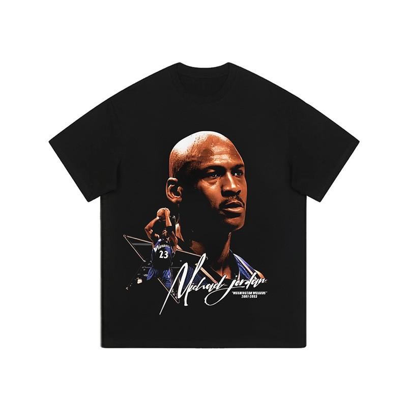 Vintage Amerikanischer Basketballstar Print Gewaschen Used Oversized Baumwolle Langarm T-Shirt Unisex Streetwear