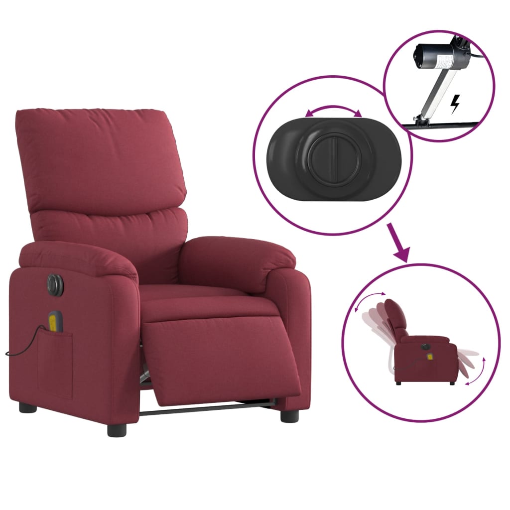 Electric Massage Recliner Burgundy Fabric