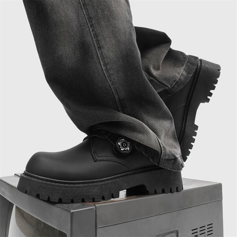 2025 Mens British Retro Wide Round-Toe Derby Shoes Chunky Platform Casual Leather Boots Trendy Streetwear Footwear for Wide Feet