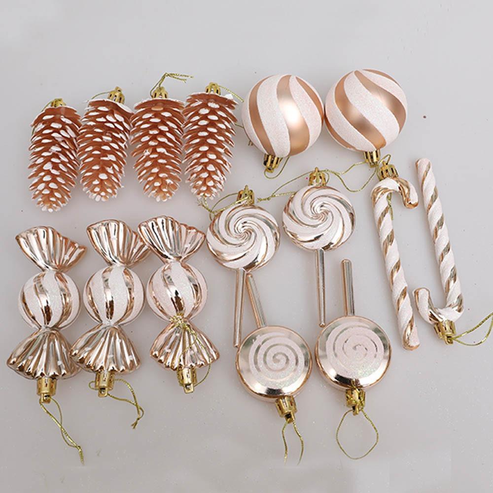 15Pcs Candy Cane Christmas Ball Ornaments Set Plastics Hanging Xmas Tree Christmas Tree Pendant Gift Pendants Party Decor Ball