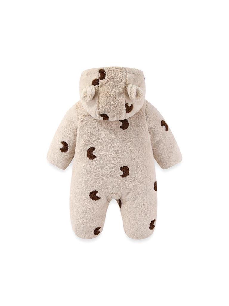 Fleece-Lined Quilted Baby Jumpsuit for Autumn & Winter - 300g Cotton, Hooded Outerwear