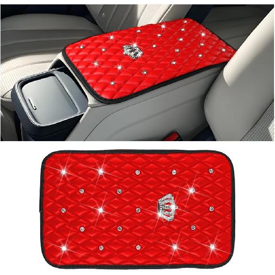 Mandark Bling Car Center Console Cover, Rhinestones Crown Vehicle Armrest Seat Box Mat Pad, Diamond Automotive Interior Arm Rest Cushion Protector