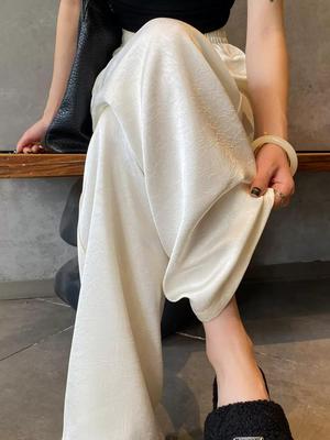 Damen High Waist Eis Seide Satin Weite Hosen - Petite & Übergrößen, Frühling/Sommer Gerader Schlankmachender Stil