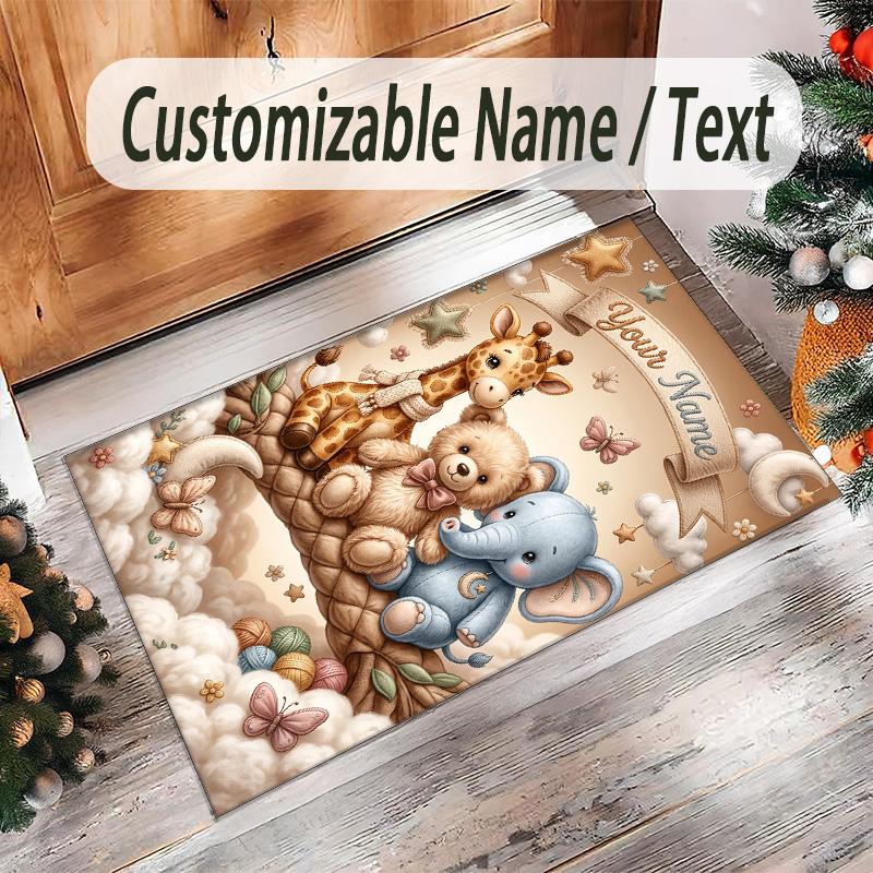 Family Friends Theme Crystal Velvet Rug Personalized Custom Name Text Soft Floor Mat Home Decor