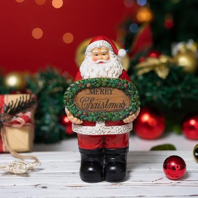 Merry Christmas Decoration Santa Claus Resin Statue for Holiday Home Display Festive Holding Sign Ornament for Shelf & Mantel