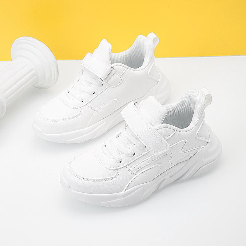 Boys' sports shoes Children's shoes Spring and Autumn new leather waterproof little white shoes Medium and older children's casual dad shoes