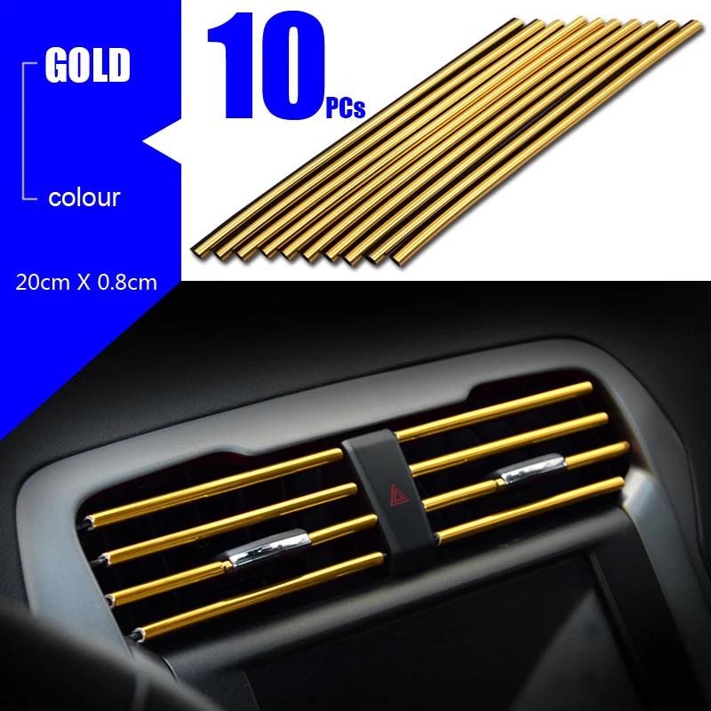 10Pcs U-shaped Car Air Outlet Decorative Strip Chrome-Plated PVC Car Interior Styling Decor Clip Trim Auto Interior Accessories
