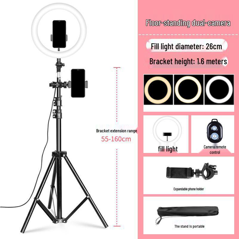 Mobile Phone Live Streaming Ring Light with Retractable Tripod and Multi-Position Stand