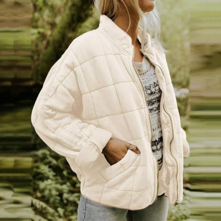 Winter Warm Women Jacket Loose Fall Coat Casual Thick Cold Proof Soft Cardigan Long Sleeve Stand Collar Zipper Closure Pockets